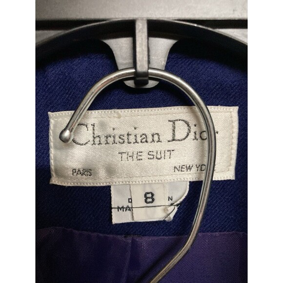 Women's VTG Christian Dior Pencil Skirt Suit Set Double Breasted Blue Sz 8 FLAWS - Picture 2 of 8